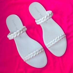 Brand New Stuart Weitzman Braida Sawyer Jelly Sandals Braided Strap Slides White
